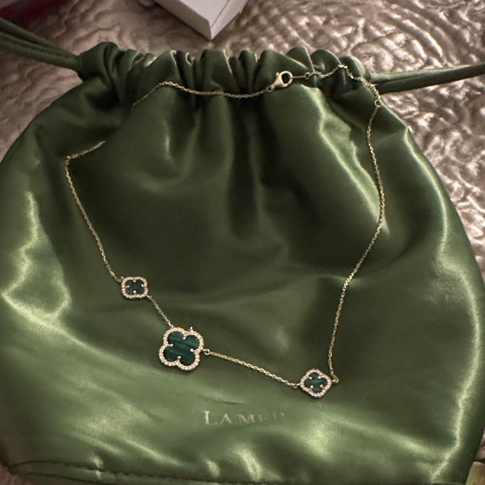 Rachel Zoe Gold and Green Clover Necklace